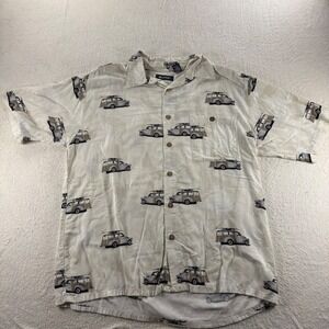 Puritan Men's‎ Medium Button Down Camp Shirt Vacation Woody Car Surfboard Print